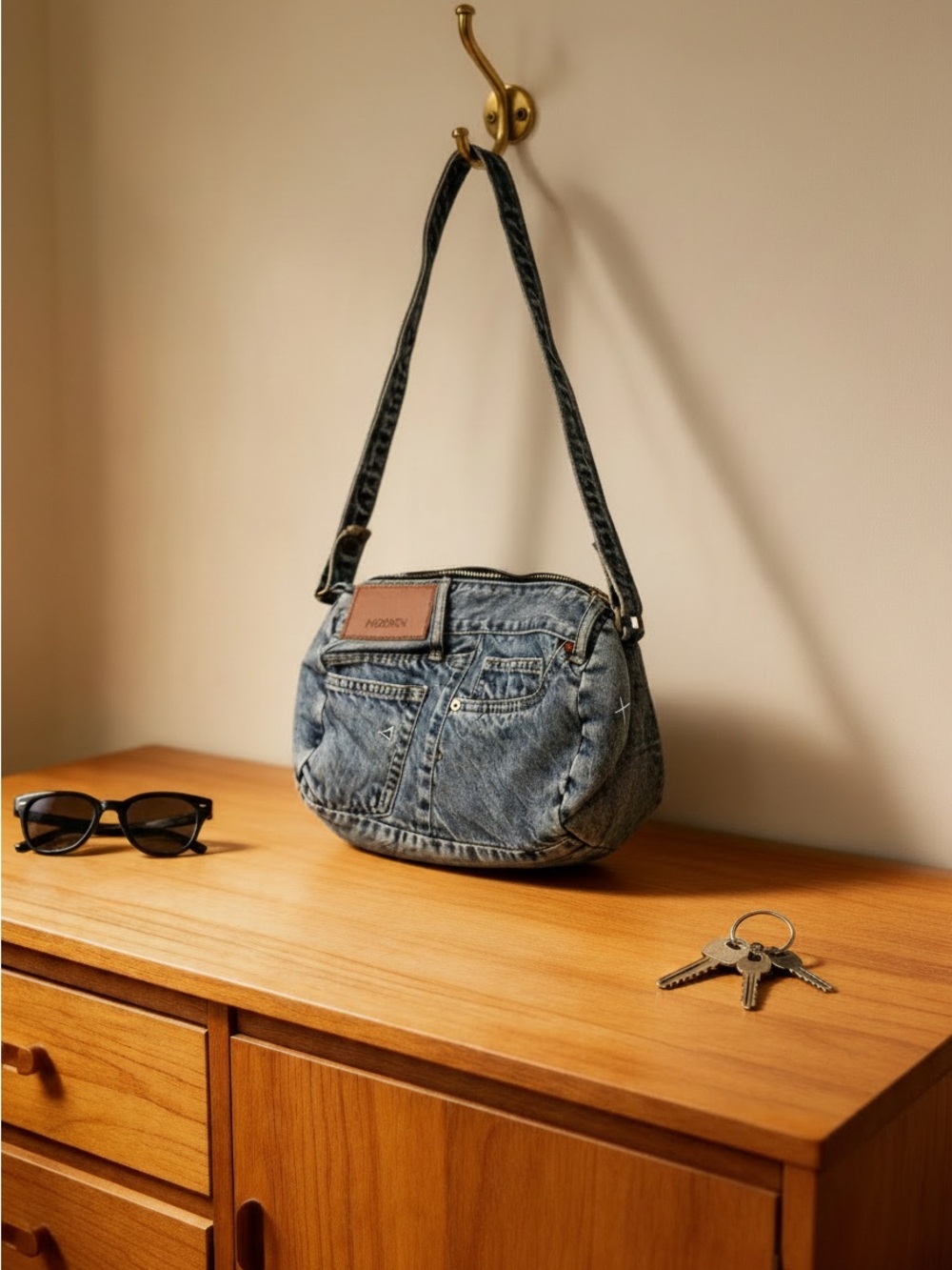Hidden Los Angeles Acid Wash Denim Crossbody Shoulder Bag Blue OS - Picture 1 of 5